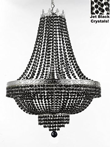 French Empire Crystal Chandelier Lighting - Dressed With Jet Black Color Crystals Great For A Dining Room Entryway Foyer Living Room H30" X W24" - A500-B80/Cs/870/9