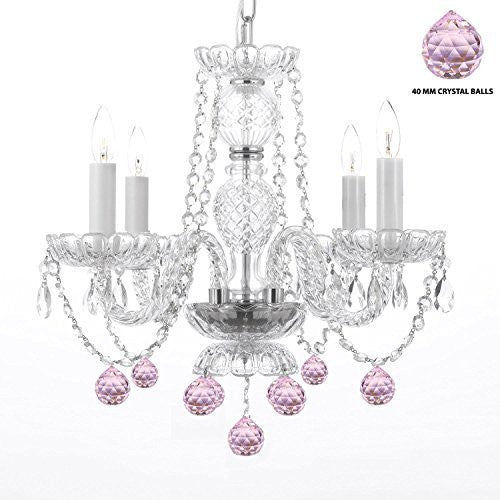 Swarovski Crystal Trimmed Chandelier Chandelier Lighting W/ Crystal Pink Balls H 17" W17" - Perfect For Kid'S And Girls Bedroom - J10-B76/26098/4Sw