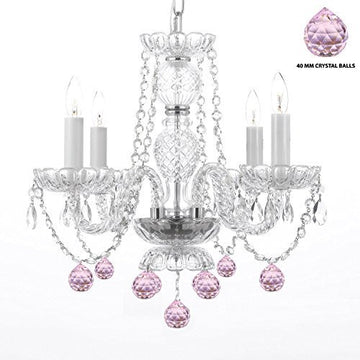 Swarovski Crystal Trimmed Chandelier Chandelier Lighting W/ Crystal Pink Balls H 17" W17" - Perfect For Kid'S And Girls Bedroom - J10-B76/26098/4Sw