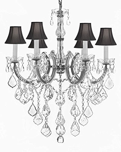 Swarovski Crystal Trimmed Chandelier Maria Theresa Chandelier Crystal Lighting Chandeliers With Black Shades H 30" W 22" - J10-Sc/B12/Silver/26067/6Sw