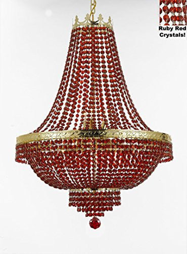 French Empire Crystal Chandelier Lighting - Dressed With Red Beads Color Crystals Great For A Dining Room Entryway Foyer Living Room H36" X W30" - A500-B81/Cg/870/14