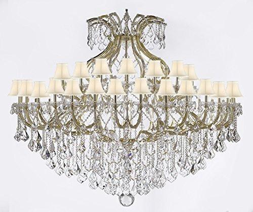 Maria Theresa Crystal Chandelier With Shade H 60" W 72" Trimmed With Spectratm Crystal - Reliable Crystal Quality By Swarovski - Cjd-Sc/Whiteshadecg/2181/72Sw