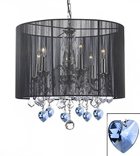 Crystal Chandelier Chandeliers With Large Black Shade And Blue Crystal Hearts H 19.5" X W 18.5" - J10-B85/1124/6