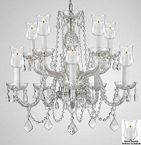 Crystal Chandelier W/ Candle Votives H25" X W24"- For Indoor / Outdoor Use Great For Outdoor Events Hang From Trees / Gazebo / Pergola / Porch / Patio / Tent - G46-B31/Cs/1122/5+5