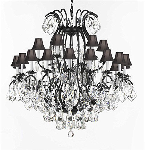 Wrought Iron Crystal Chandeliers Lighting Empress Crystal (Tm) With Black Shade H46" W46" Perfect For An Entryway Or Foyer - A500-Sc/Blackshade/3034/18+6