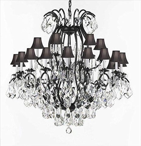 Swarovski Crystal Trimmed Chandelier Wrought Iron Crystal Chandelier Lighting With Black Shades H52" W46" - A83-Sc/Blackshade/3034/18+6Sw