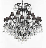 Swarovski Crystal Trimmed Chandelier Wrought Iron Crystal Chandelier Lighting With Black Shades H52" W46" - A500-Sc/Blackshade/3034/18+6Sw