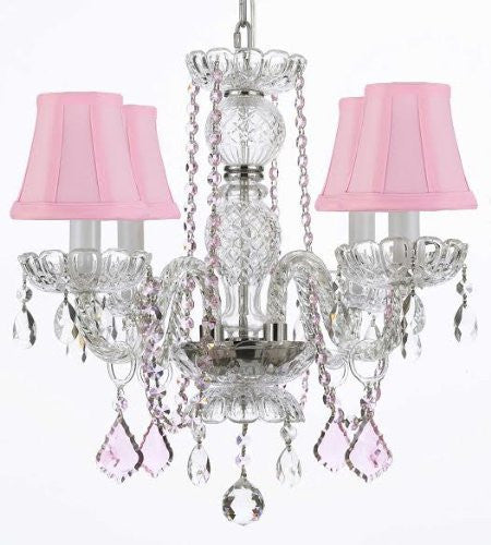 Crystal Chandelier Lighting With Pink Color Crystal And Pink Shades - J10-Pinkshades/B2/26098/4