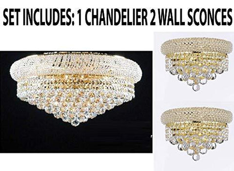 Set of 3-1 Flush Empire Crystal Chandelier Chandeliers Lighting 15X24 and 2 Empire Empress Crystal (Tm) Wall Sconce Lighting W 12" H 6" - FLUSH/542/15 + C121-1800W12G