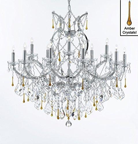 Maria Theresa Chandelier Lighting Crystal Chandeliers H38 "X W37" Chrome Finish Dressed With Amber Crystals Great For The Dining Room Living Room Family Room Entryway / Foyer - J10-Chrome/B55/26050/15+1