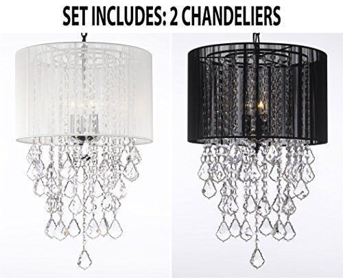 Set Of 2 - 1 White And 1 Black Empress Crystal (Tm) Chandelier With Large Shade H24" X W15" - 1Eab7/White/3/26028/3+ 1Eab7/Black/3/26029/3