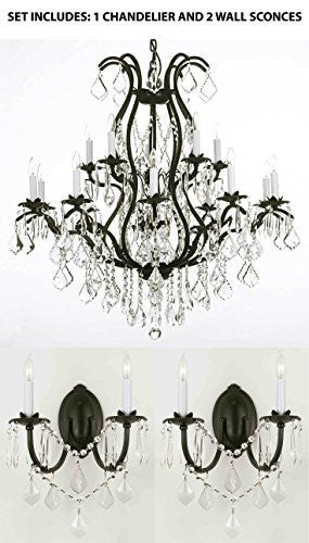 Three Piece Lighting Set - Wrought Iron Chandelier Crystal Chandeliers Lighting H36" X W36" And 2 Wall Sconces - A500-1Ea 3034/10+5 + 2Ea 2/3034/Wallsconce