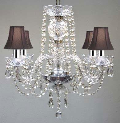 ALL CRYSTAL CHANDELIER CHANDELIERS WITH BLACK SHADES W/CHROME SLEEVES! - J10-B43/BLACKSHADES/26098/4