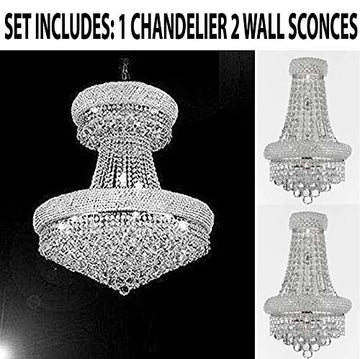 Set of 3-1 French Empire Crystal Chandelier Chandeliers H32 X W30 and 2 Empire Empress Crystal (Tm) Wall Sconce Lighting W 12" H 17" - B92/CS/541/24 + C121-1800W12SC A500-