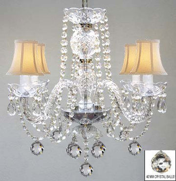 Swarovski Crystal Trimmed Chandelier Murano Venetian Style All Crystal Chandelier W/ Crystal Balls And White Shades - J10-B6/Whiteshades/26098/4 Sw