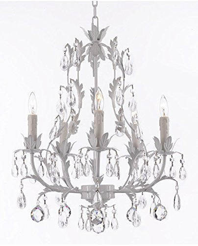 White Wrought Iron Floral Chandelier Lighting W/ Crystal Balls - J10-B6/White/26016/5