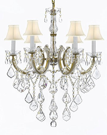 Swarovski Crystal Trimmed Chandelier Maria Theresa Chandelier Crystal Lighting Chandeliers With White Shades H 30" W 22" - J10-Sc/B12/26066/6Sw