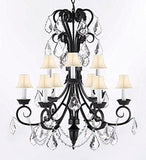 Entryway Wrought Iron (Tm) Chandelier 30" Inches Tall With Crystal And ShadesTrimmed With Spectra (Tm) Crystal - Reliable Crystal Quality By Swarovski - A84-Sc/B12/724/6+3-Sw