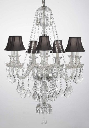 New Clear Crystal Chandelier Lighting H37" X W26" With Black Shades - G46-Blacksahdes/Clear/Sm/490/7