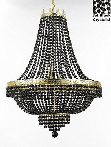 French Empire Crystal Chandelier Lighting - Dressed With Jet Black Color Crystals Great For A Dining Room Entryway Foyer Living Room H30" X W24" - A500-B80/Cg/870/9