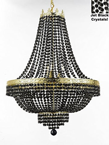 French Empire Crystal Chandelier Lighting - Dressed With Jet Black Color Crystals Great For A Dining Room Entryway Foyer Living Room H36" X W30" - A500-B80/Cg/870/14