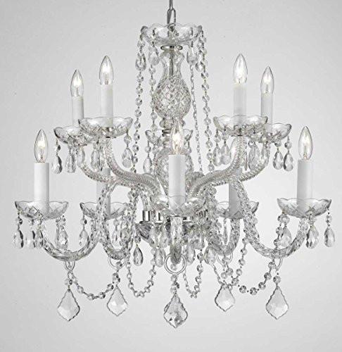 Swarovski Crystal Trimmed Chandelier Chandelier Lighting Dressed With Swarovski Crystal H 25" W 24" Swag Plug In-Chandelier W/ 14' Feet Of Hanging Chain And Wire - G46-B15/Cs/1122/5+5Sw