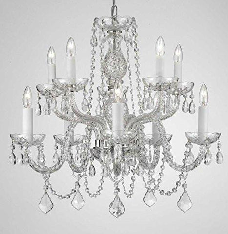 Swarovski Crystal Trimmed Chandelier Chandelier Lighting Dressed With Swarovski Crystal H 25" W 24" Swag Plug In-Chandelier W/ 14' Feet Of Hanging Chain And Wire - G46-B15/Cs/1122/5+5Sw