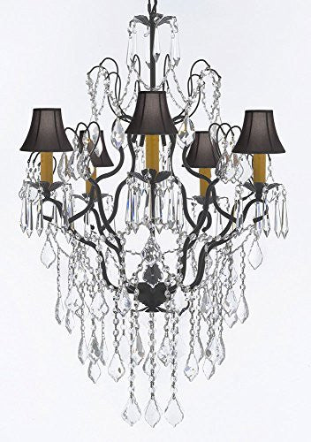 Wrought Iron Empress Crystal (Tm) Chandelier Lighting H32" X W21" With Black Shades - J10-B12/Sc/Blackshades/26034/5