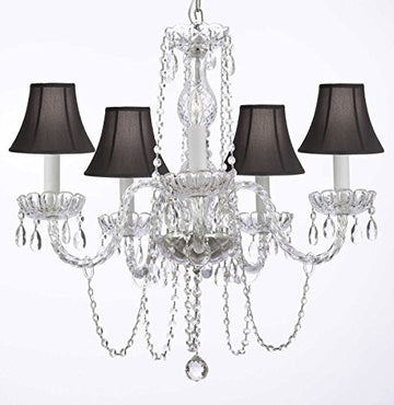 Murano Venetian Style All-Crystal Chandelier With Black Shades H25" W24" - G46-Sc/Blackshade/381/5