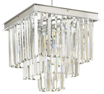 Inspired Odeon Style Crystal Glass Fringe 3-Tier Semi Flush Mount Chandelier Silver Chrom W 14" X H 19" - 26009/3/Flush