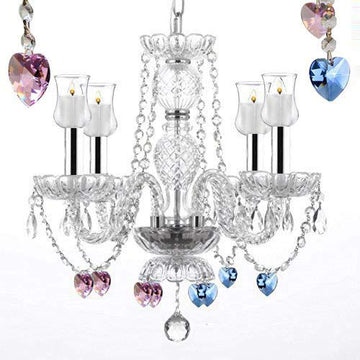 Crystal Lighting W/Candle Votives w/Chrome Sleeves! H17" W17" - for Indoor/Outdoor Use! Great for Outdoor Events, from Trees/Gazebo / Pergola/Porch / Patio/Tent ! with Blue and Pink Crystal - J10-B43/B31/B85/B21/26098/4