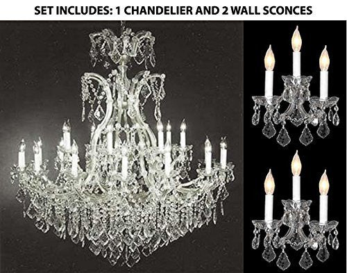 Set Of 3 - 1 Maria Theresa Crystal Chandeliers Lighting H 52" W 46" And 2 Wall Sconce Crystal Lighting H14" x W11.5" Trimmed With Spectra (Tm) Crystal - Reliable Crystal Quality By Swarovski - 1Ea-Cs/52/2Mt/24+1 + 2Ea-Cs/2813/3-Sw A500-