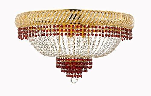 Flush French Empire Crystal Chandelier Lighting Trimmed With Ruby Red Crystal Good For Dining Room Foyer Entryway Family Room And More H18" X W27" - F93-B74/Cg/Flush/448/12