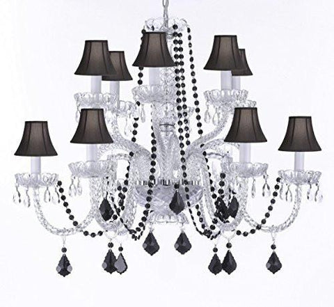 Empress Crystal (Tm) Chandelier Lighting With Black Color Crystal And Black Shades - F46-B2/385/6+6-Blachshades/Black Crystal