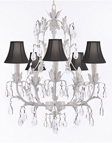 White Wrought Iron Floral Chandelier Lighting Crystal Chandeliers With Shades - J10-Sc/Blackshade/White/26016/5