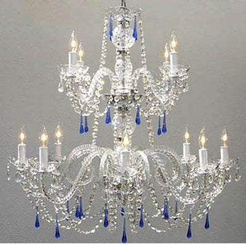 Swarovski Crystal Trimmed Chandelier Authentic All Crystal Chandelier With Blue Crystals - J10-26048/8+4/Blue Sw