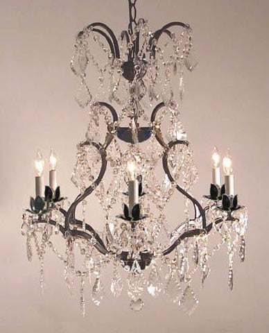 Swarovski Crystal Trimmed Chandelier Wrought Iron Crystal Chandelier H29" X W23" - A83-52/3030/6Sw