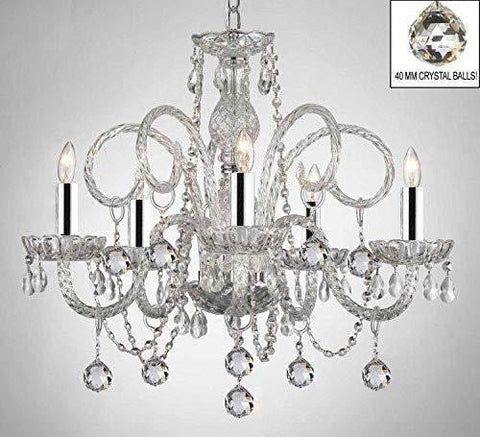 Swarovski Crystal Trimmed Chandelier! All Crystal Chandelier Lighting Chandeliers With Crystal Balls w/Chrome Sleeves! - A46-B43/B6/385/5 SW