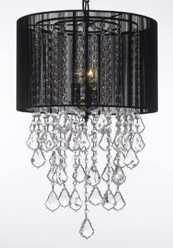 Crystal Chandelier With Large Black Shade H24" X W15" - G7-B7/Black/3/26029/3