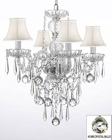 All Crystal Chandelier W/ 40Mm Crystal Balls & Crystal Icicles - J10-Whiteshades/B29/3/26098/4