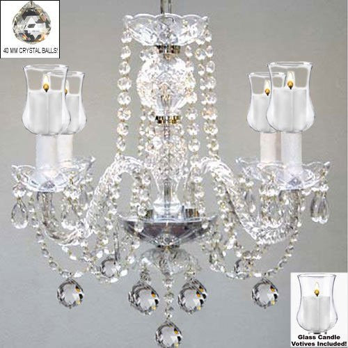 Crystal Chandelier W/ Candle Votives H17" W17" - For Indoor / Outdoor Use Great For Outdoor Events Hang From Trees / Gazebo / Pergola / Porch / Patio / Tent - J10-B31/B6/26098/4
