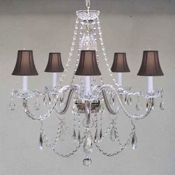 New Murano Venetian Style Authentic All Crystal Chandelier Lighting W/ Black ShadesW24" X H25" - A46-Blackshades/380/5