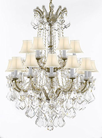Swarovski Crystal Trimmed Chandelier Maria Theresa Crystal Chandelier Chandeliers Lighting With White Shades H 36" X W 28" - Great For Dining Room Entryway Or Living Room - A500-B12/Whiteshades/152/18Sw