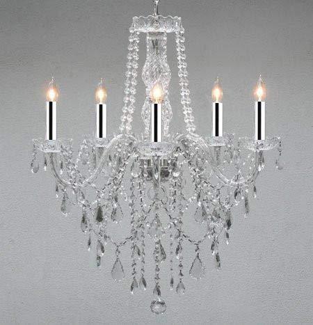 Swarovski Crystal Trimmed Chandelier! Authentic All Crystal Chandelier Chandeliers Lighting w/Chrome Sleeves! - G46-B43/3/384/5 SW