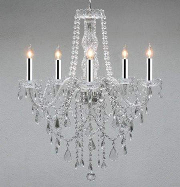 Swarovski Crystal Trimmed Chandelier! Authentic All Crystal Chandelier Chandeliers Lighting w/Chrome Sleeves! - G46-B43/3/384/5 SW