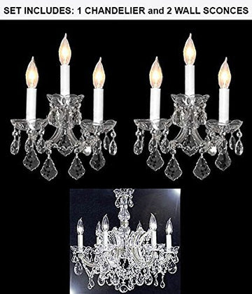 Set Of 3 - 1 Maria Theresa Chandelier Crystal Lighting Chandeliers H 20" W 22" And 2 Maria Theresa Wall Sconce Crystal Lighting H14" x W11.5" - 1Ea-Silver/26067/6 + 2Ea-Silver/2813/3