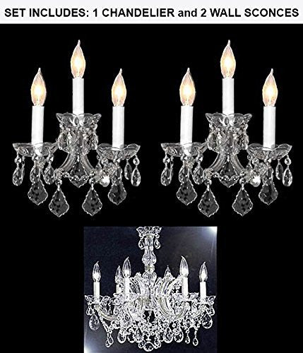 Set Of 3 - 1 Maria Theresa Crystal Chandelier Lighting H 20" W 22" And 2 Wall Sconce Crystal Lighting H14" x W11.5" Trimmed With Spectra (Tm) Crystal - Reliable Crystal Quality By Swarovski - 1Ea-Silver/26067/6 + 2Ea-Silver/2813/3-Sw