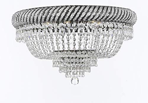 Swarovski Crystal Trimmed French Empire Flush Chandelier H16" X W23" with Dark Antique Finish! Good for Dining Room, Foyer, Entryway, Family Room and More! - A500-FLUSH/CB/448/9SW