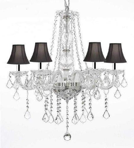 Crystal Chandelier Chandeliers Lighting with Black Shades w/Chrome Sleeves H25" x W24" - G46-B43/BLACKSHADES/B26/384/5