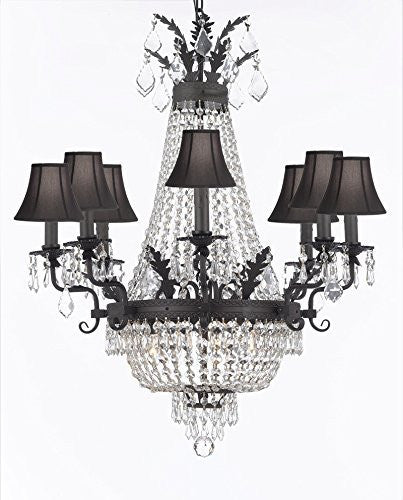 Empire Crystal Chandelier Lighting With Shades And Dark Antique Finish - A500-Sc/Blackshade/B88/1280/8+4